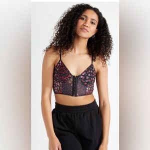 Black Floral Print Mesh Corset Bralette